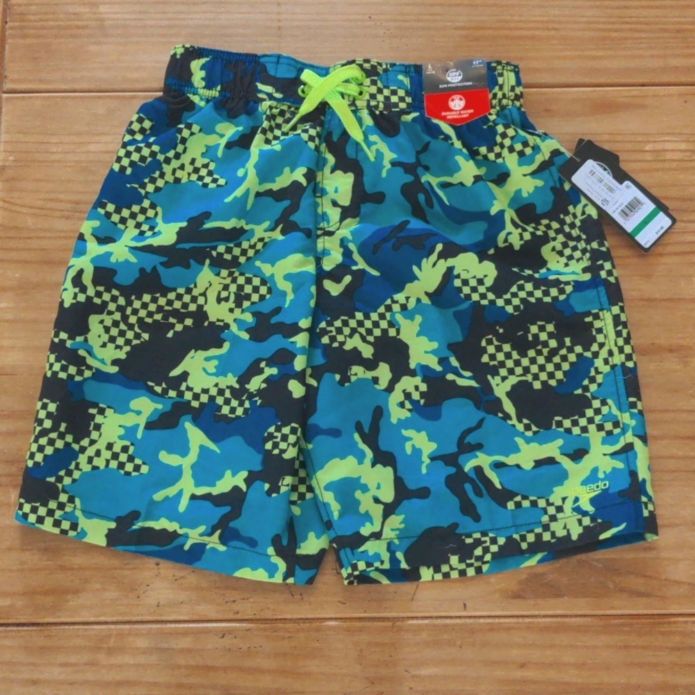 NWT Boys Turquoise Speedo UPF 50+ Water Repellent Board Shorts, Size L (14/16)